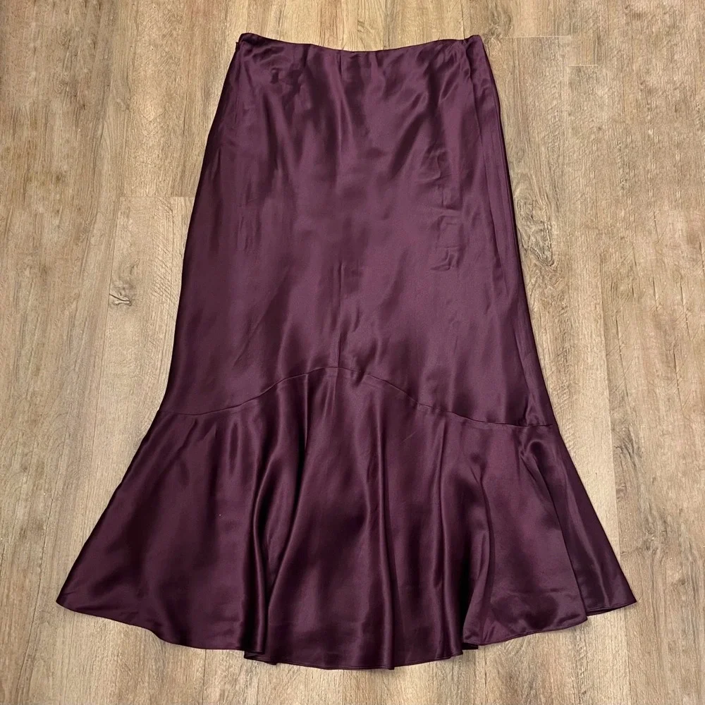 Lauren Ralph Lauren Plum Purple 100% Silk High-Low Mermaid Midi Skirt Size 8 - Picture 2 of 10